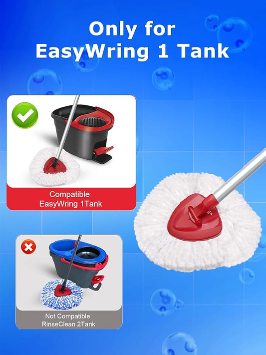 4 Pack Mop Head Replacement Compatible with O-Cedar EasyWring 1 Tank System, Spin Mop Head Replace with 30-58" Handle and Base ,Refills Machine Washable(White,1 Tank)