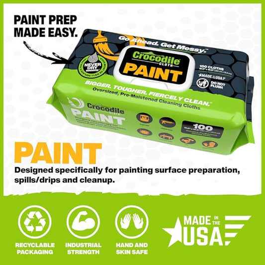 Crocodile Cloth Paint Cleaning Wipes, 100 Wipes, 6 Pack Case - Painting Surface Prep and Cleanup of Painting Messes for Painters, Contractors, Artists and DIYers