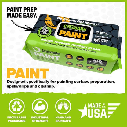 Crocodile Cloth Paint Cleaning Wipes, 100 Wipes, 6 Pack Case - Painting Surface Prep and Cleanup of Painting Messes for Painters, Contractors, Artists and DIYers
