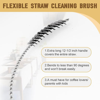 Milk Foamer Hose Brush, Pipe Tube Cleaner Brush for Espresso & Coffee Machine, Cleaning Glass Pipes, Baby Bottles, Straws & More - Nylon Bristles Cleaning Brushes with Flexible Handle, 12-1/2 Inches