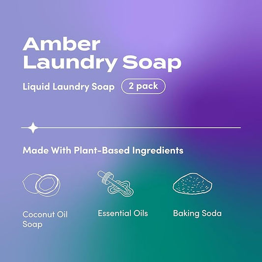 Zum Laundry Soap by Indigo Wild - Liquid, Plant-Based Soap with Baking Soda, Essential Oils, Coconut Oil & More - Wash Up to 64 Loads - Amber - 64 fl oz (2 Pack)
