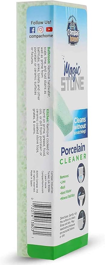 COMPAC HOME Magic-Stone Porcelain Cleaner, Green Product, Made from Recycled Glass, Scouring Stick Toilet Cleaner, Removes Stubborn Lime Stains from Porcelain or Bathroom Fixtures, 2 Count