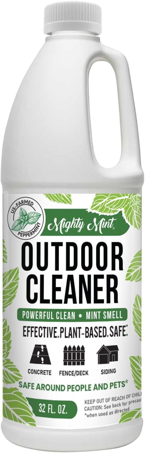 Mighty Mint Outdoor Cleaner, Powerful | Bleach-Free | Biodegradable, Cleans Stains from Mold & Mildew on Wood, Decks, Concrete, Patios, and Vinyl Siding, Natural Mint Scent, 32oz