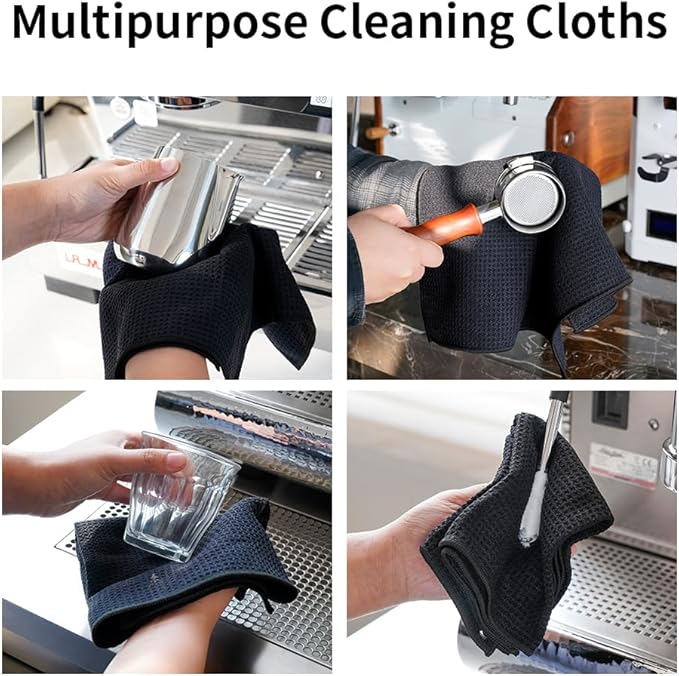 watchget Barista Towels 4 Pack - Espresso Machine Microfiber Cloth Set, 12"x20", Professional Coffee Towels for Barista Coffee Bar Espresso Microfiber Cloth Set Espresso Rag, Black