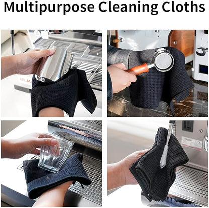 watchget Barista Towels 4 Pack - Espresso Machine Microfiber Cloth Set, 12"x20", Professional Coffee Towels for Barista Coffee Bar Espresso Microfiber Cloth Set Espresso Rag, Black
