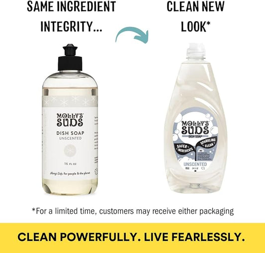 Molly's Suds Liquid Dish Soap | Clean, Simple Ingredients | Extra Scrubbing Power | Unscented, 24 oz - 2 Pack