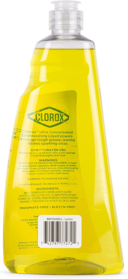 Clorox Liquid Dish Soap | Antibacterial OXY Powered Dishwashing Liquid Cuts Through Tough Grease FAST | Quick Rinsing Formula | A Powerful Clean You Can Trust, Lemon Scent, 26 Fl Oz