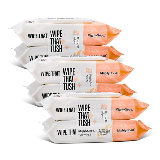 Wipe That Tush - Soothing Oatmeal Scent - Hypoallergenic Flushable Wipe (300) Naturally Scented, hypoallergenic, certified flushable wipes - 6 packs of 50 wipes