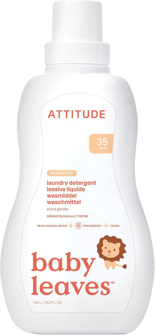 ATTITUDE Baby Laundry Detergent, EWG Verified, Plant and Mineral-Based Formula, HE Compatible, Vegan Household Products, Pear Nectar, 35 Loads, 35.5 Fl Oz