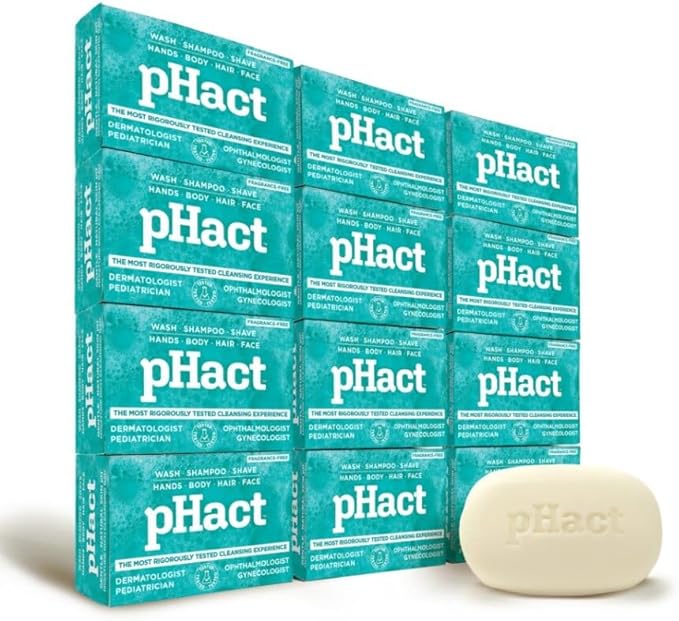 ANDREW LESSMAN pHact Moisture-Rich, Soap-Free Cleansing Bar. Natural Skin pH. Fragrance-Free. All Skin Types - Even Sensitive Skin. Hypoallergenic. Dermatologist Tested. 12-Pack 4.25 oz Each