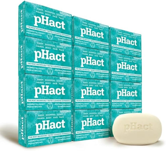 ANDREW LESSMAN pHact Moisture-Rich, Soap-Free Cleansing Bar. Natural Skin pH. Fragrance-Free. All Skin Types - Even Sensitive Skin. Hypoallergenic. Dermatologist Tested. 12-Pack 4.25 oz Each