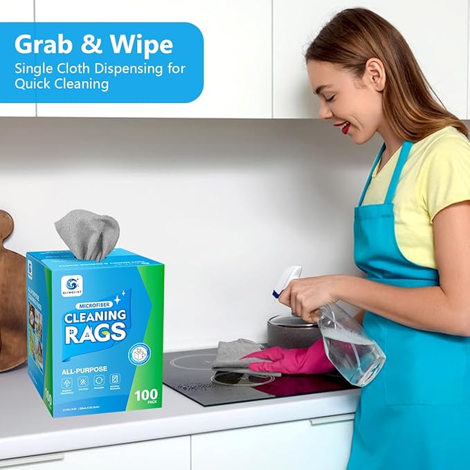 Microfiber Cleaning Cloth, 100 Pack Cleaning Rags, Lint-Free, Ultra Absorbent Reusable Paper Towels for Home, Kitchen, Car, Garage or Shop, Dish Rags, 11" x 9", Grey