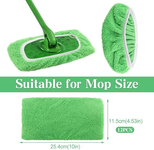 12pcs Reusable Mop Pads Refills Compatible with Swi-ffer Sweeper Mop, Dry Sweeping Cloths & Wet Mopping Cloths for Household Cleaning