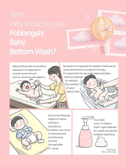 Probiotics Lacto Baby Bottom Wash, Diaper Baby Wash, pH Balanced Foam type, Unscented, Vegan-certified ingredients, Sensitive Skin, 8.45 fl oz & Portable 1.01 fl oz, Made in Korea