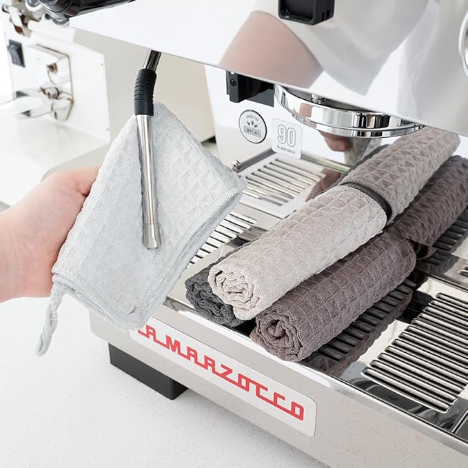 Barista Micro Cloth 4 Pack - watchget Microfiber Barista Cleaning Towels Coffee Cleaning Accessories for Espresso Machine, Steam Wand, Countertop, Kitchen Dish Cloth Waffle Weave Brown(12"x12")