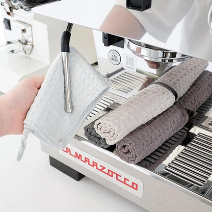 Barista Micro Cloth 4 Pack - watchget Microfiber Barista Cleaning Towels Coffee Cleaning Accessories for Espresso Machine, Steam Wand, Countertop, Kitchen Dish Cloth Waffle Weave Brown(12"x12")