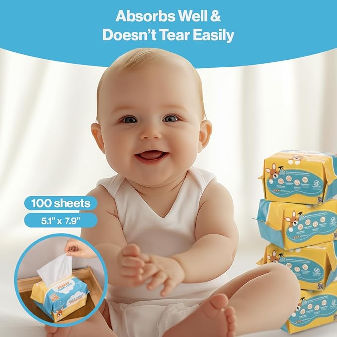 BabbleRoo Dry Wipes for Baby - 100% Plant-Based Cotton Wipes, Hypoallergenic, Fragrance-Free, Chemical-Free, Gentle for Sensitive Skin, Use Wet or Dry for Diaper Changes and Cleanups– 1200 Wipes