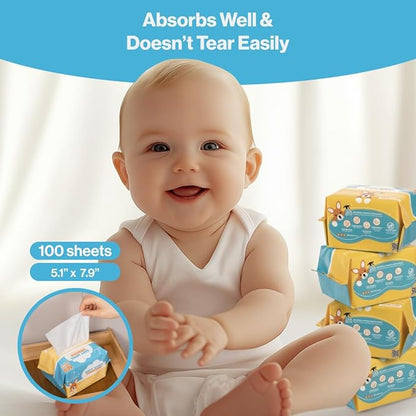 BabbleRoo Dry Wipes for Baby - 100% Plant-Based Cotton Wipes, Hypoallergenic, Fragrance-Free, Chemical-Free, Gentle for Sensitive Skin, Use Wet or Dry for Diaper Changes and Cleanups– 1200 Wipes