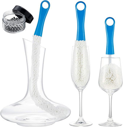 Boao 3 Pcs Decanter Cleaning Brush Wine Glass Decanter Flexible Bottle Brush Set with Cleaning Beads Household Tools for Bottle Goblets Glasses Cups (Blue)