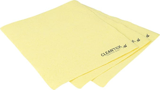 Clean Tek Professional 13 x 15 Inch Cleaning Cloths, 5 Reusable Cloth Towels - Machine Washable, Absorbent, Yellow PVA Microfiber Cleaning Rags, Fast Drying, For Windows Or Cars - Restaurantware