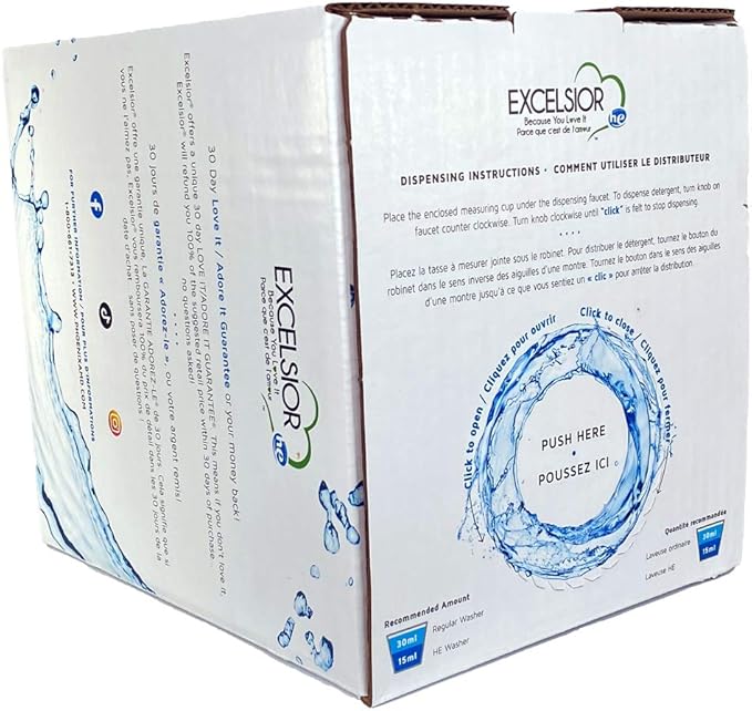Excelsior - HE Laundry Detergent with Natural Stain Remover for 333 Loads of Unscented - 5 Liter Eco-Friendly (1 Pack)