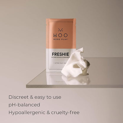 Woo More Play Freshies: All-Natural Feminine Intimacy Towelette Wipes with Coconut Water and Aloe Vera, Promotes Feminine Health & Helps Alleviate Irritation - Vegan and Cruelty Free, 20ct