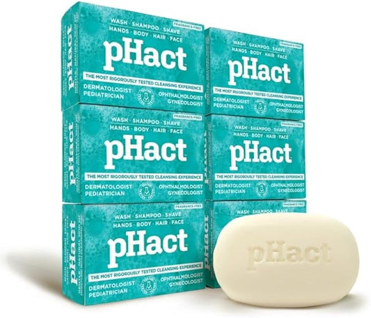 ANDREW LESSMAN pHact Moisture-Rich, Soap-Free Cleansing Bar. Natural Skin pH. Fragrance-Free. All Skin Types - Even Sensitive. Hypoallergenic. Dermatologist Tested. 6-Pack 4.25 oz Each