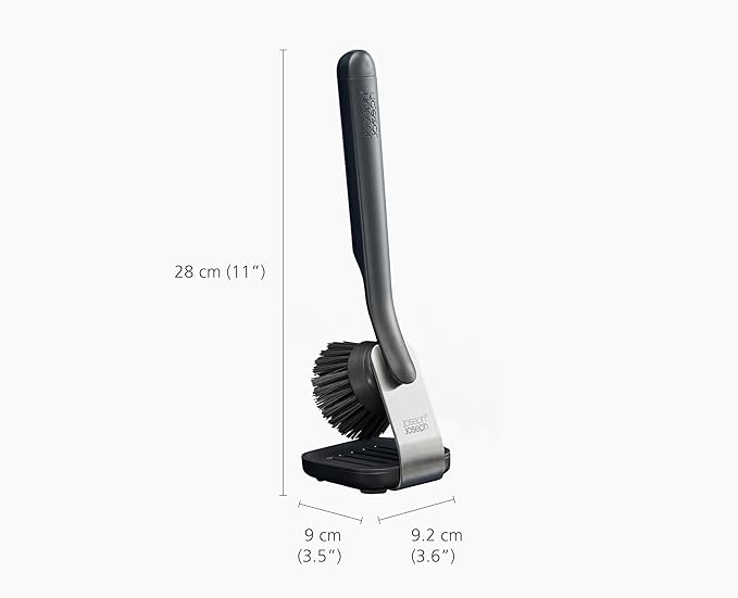 Joseph Joseph SinkTech Dish Brush with Replacement Head and Stainless-Steel Storage Stand Drip Tray