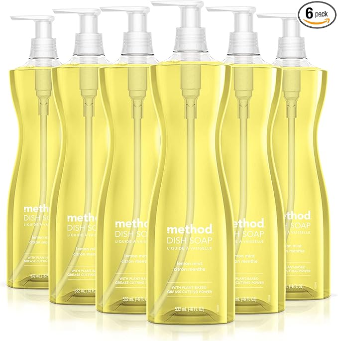 Method Gel Dish Soap Liquid, Lemon Mint, Biodegradable Formula, Tough on Grease, 18 Fl Oz (Pack of 6