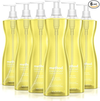 Method Gel Dish Soap Liquid, Lemon Mint, Biodegradable Formula, Tough on Grease, 18 Fl Oz (Pack of 6