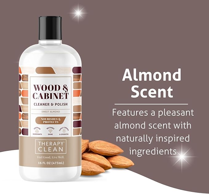 Therapy Wood Polish Bundle with Microfiber 16 oz. - Wood Furniture Polish, Best Furniture Cleaner - Almond Scent - Cleaner, Cabinet and Table Restorer, Natural Conditioner