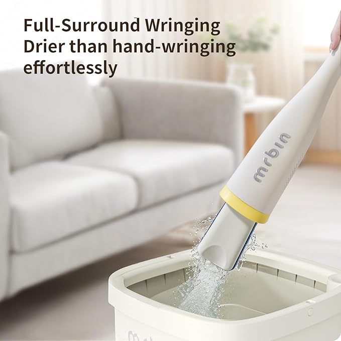 Self Wringing Sponge Flat Large Mops Dusting Soft, Hands Free Collapsible Wet Reusable Cleaner Head Replacement with Long Metal Handle for Bathroom Tile, Hard Wood Floor, Wall Cleaning, White
