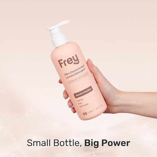 FREY Concentrated Liquid Laundry Detergent - Specially Formulated for Sensitive Skin and High Efficiency (HE) Washers - Removes Stains, Ideal for 50 Loads - Jasmine Rose White Cedar Scent - Pack of 2
