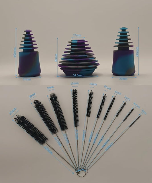 Long Handle Cleaning Kit for Bottles & Straws, 3PCS Silicone Cleaning Plugs, Cleaner Brush with 10PCS Bottle Brushes Set for Cleaning Great for Sports Water Bottles