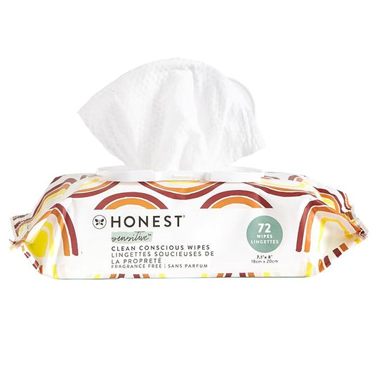 The Honest Company Clean Conscious Unscented Wipes | Over 99% Water, Compostable, Plant-Based, Baby Wipes | Hypoallergenic for Sensitive Skin, EWG Verified | Rainbow, 72 Count