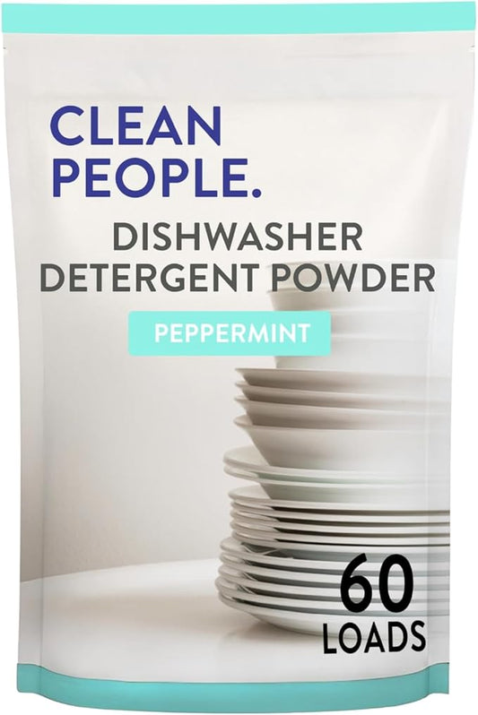 The Clean People Dishwasher Detergent Powder | Cuts Grease and Rinses Sparkling Clean | Residue-Free | Peppermint, 60 Load