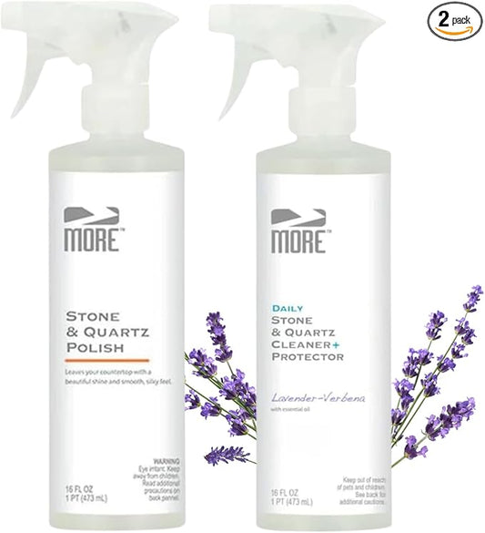 MORE - Twin Pack - Includes Stone & Quartz Cleaner + Polish - Granite, Quartz & Marble Cleaner & Polish - For Kitchen & Bathroom Countertops - Pack of 2 16oz Sprays - Lavender Verbena
