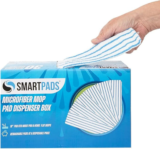 Arkwright Reusable Smart Pads Box - (Pack of 30) Disposable or Washable Microfiber Mop Pads Compatible with Swiffer Mop Heads, Dry and Wet Mops for Many Types of Floor Cleaning, 18 in, Blue