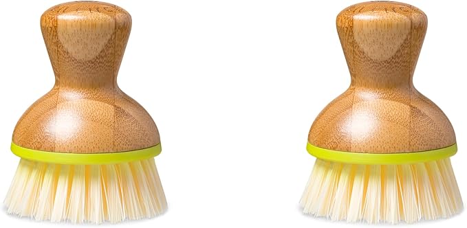 Full Circle Bubble Up - Bamboo Dish Brush – Ergonomic Palm Scrubber with Handle for Kitchen Cleaning, Green, Pack of 2
