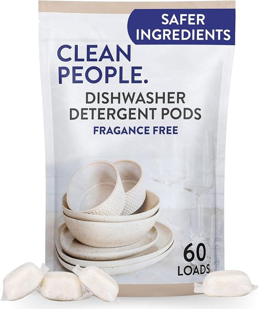 The Clean People Dishwasher Detergent Pods | Cuts Grease and Rinses Sparkling Clean | Residue-Free | Fragrance Free and Unscented, 60 Pack