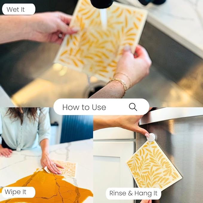 Harps&Seb Swedish Dishcloths for Kitchen Dish Towels - 6 Pack, Reusable Paper Towels with Clips, Super Absorbent Washable Non-Scratch Swedish Dish Towels, No Odor, Biodegradable
