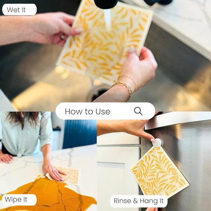 Harps&Seb Swedish Dishcloths for Kitchen Dish Towels - 6 Pack, Reusable Paper Towels with Clips, Super Absorbent Washable Non-Scratch Swedish Dish Towels, No Odor, Biodegradable