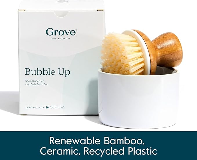 Grove Co. Bubble-Up Dish Brush, 2-Pack, Ergonomically Designed Dish Scrubber, Replacement Dish Scrub Brush, Removes Tough Messes, Gentle on Dishes, Sustainable Solution to The World's Waste