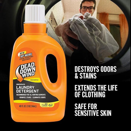 DEAD DOWN WIND Unscented Laundry Detergent (40 Oz) - Scent Eliminating Liquid Detergent for Clothing and Gear - Durable Hunting Scent Eliminators - Advanced Hunting Gear