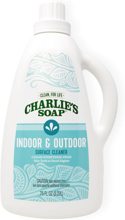 Charlie's Soap Indoor & Outdoor Surface Cleaner Refill (75 Fl. Oz.) Biodegradable Natural Outdoor Cleaning Spray – Safe for Indoor Use (1 Pack)