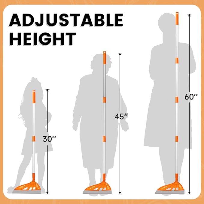 Magic Air Broom Household Silicone Broom for Floor Cleaning, Multifunctional Floor Squeegee with 60’’ Aluminum Adjustable Handle, Pet Hair for Glass, Fine Dust, Hair, Liquids (Orange)