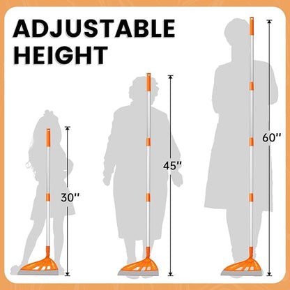 Magic Air Broom Household Silicone Broom for Floor Cleaning, Multifunctional Floor Squeegee with 60’’ Aluminum Adjustable Handle, Pet Hair for Glass, Fine Dust, Hair, Liquids (Orange)