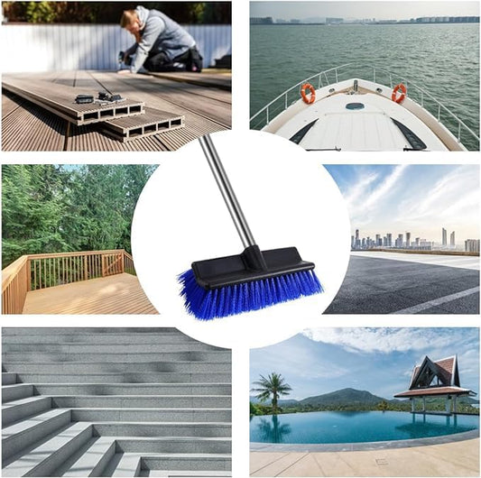MEIBEI Heavy Duty Deck Scrubber with Adjustable Stainless Steel Long Handle-57 Inches, Commercial Floor Scrub Brush, Perfect for Cleaning Patio, Hallway, Driveway and Boat