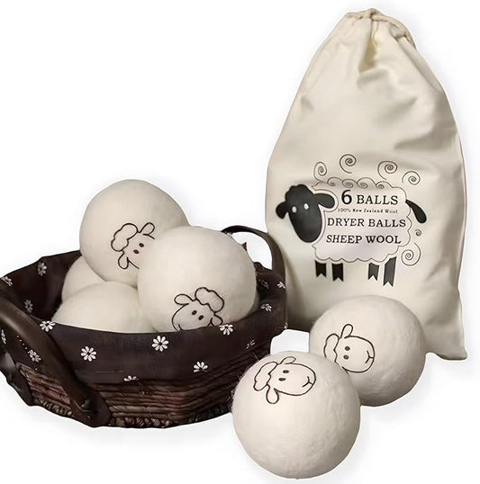Wool Dryer Balls (Pack of 6), Premium Reusable New Zealand Natural Fabric Softener，Save Drying Time，Reduced Creasing of Clothing(2 (Pack of 12))