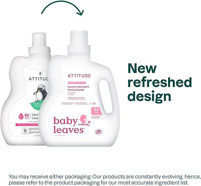 ATTITUDE Baby Laundry Detergent Liquid, EWG Verified, Safe for Baby Clothes, Infant and Newborn, Vegan and Naturally Derived Washing Soap, HE Compatible, Unscented, 80 Loads, 67.6 Fl Oz